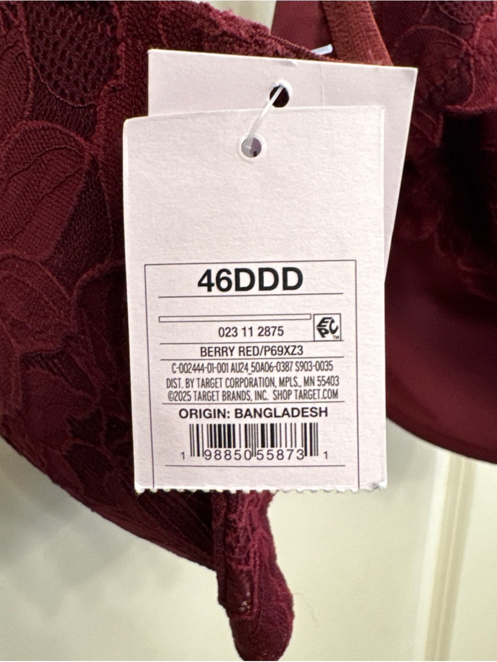 Auden Push Up Plunge Lace Bra 46DDD Burgundy Underwire Padded Front Close Full - Picture 7 of 11